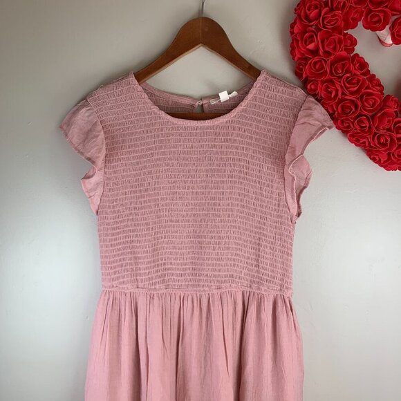August Sky Womens Smocked Ruffle Sleeve Tiered Midi Summer Dress Medium Pink Blu - Picture 3 of 10